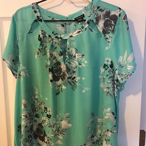 Teal floral Torrid blouse (1X)
